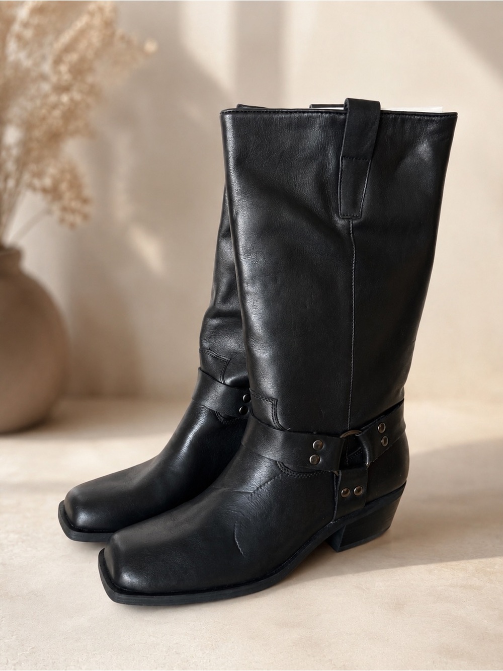 NWOB Steve Madden Leather Black Women's Mid-Calf Riding Boots - Classic Style